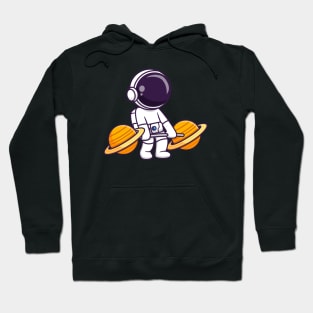 Cute Astronaut Lifting Planet Barbell Cartoon Hoodie